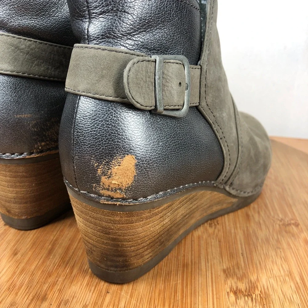 Dansko Shirley womens size 41 shoes brown leather wedge zip up ankle boots
